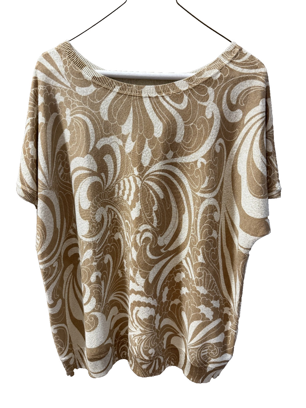 NWT Talbots Size X (XL) Brown Swirl Short Sleeve sweater Metallic thread